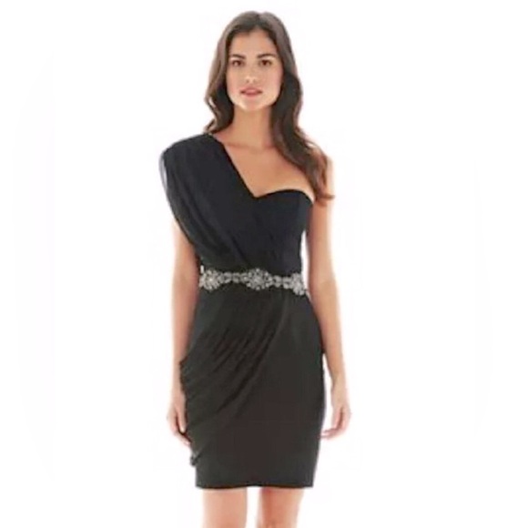 Marchesa Dresses & Skirts - NWT! Pearl Georgina Chapman By Marchesa Black Pleated One Shoulder Cocktail